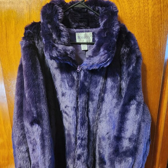 Woman's 2XL Roaman's Purple Faux Fur Zip Up Coat - Picture 1 of 11